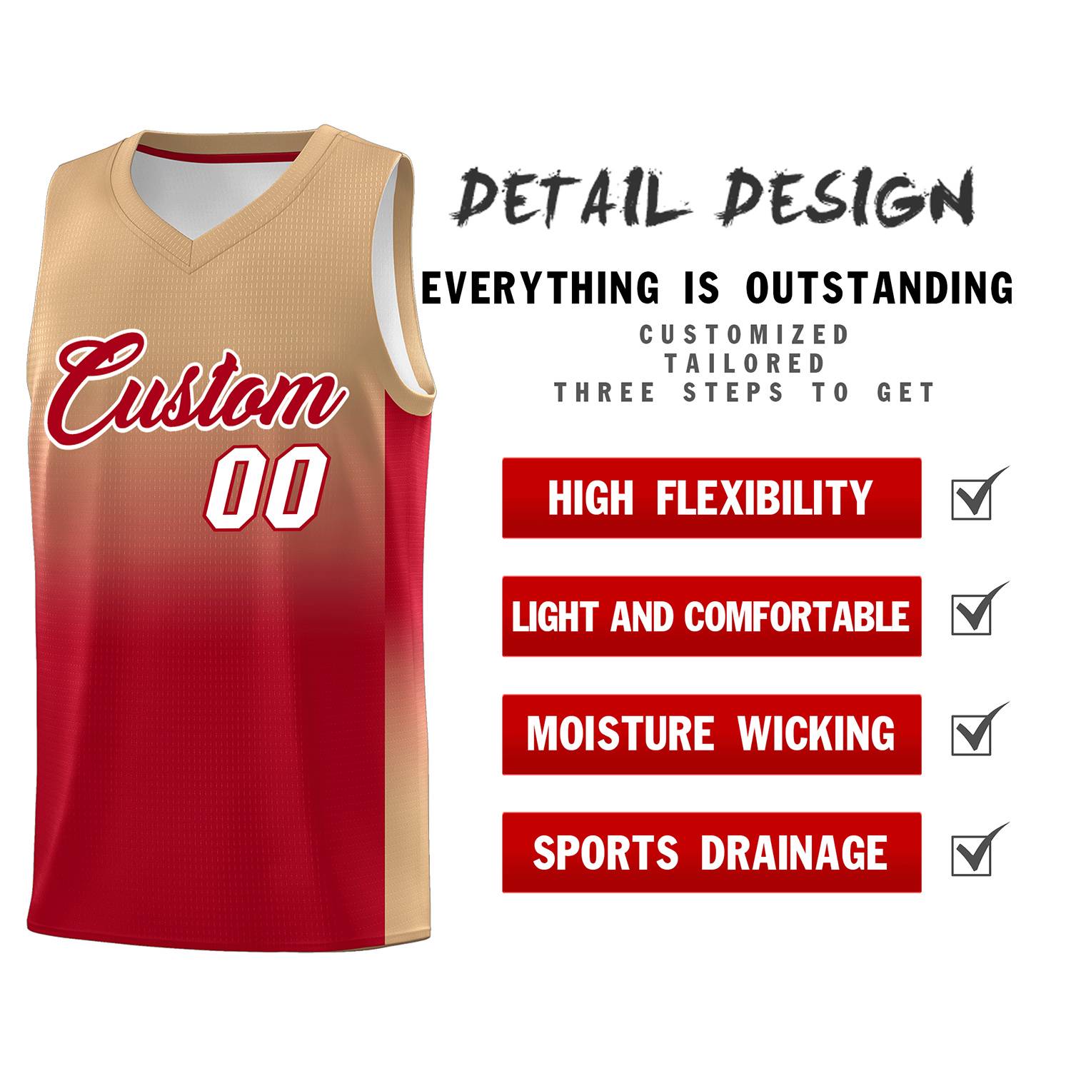 Custom Old Gold Red Gradient Fashion Sets Sports Uniform Basketball Jersey