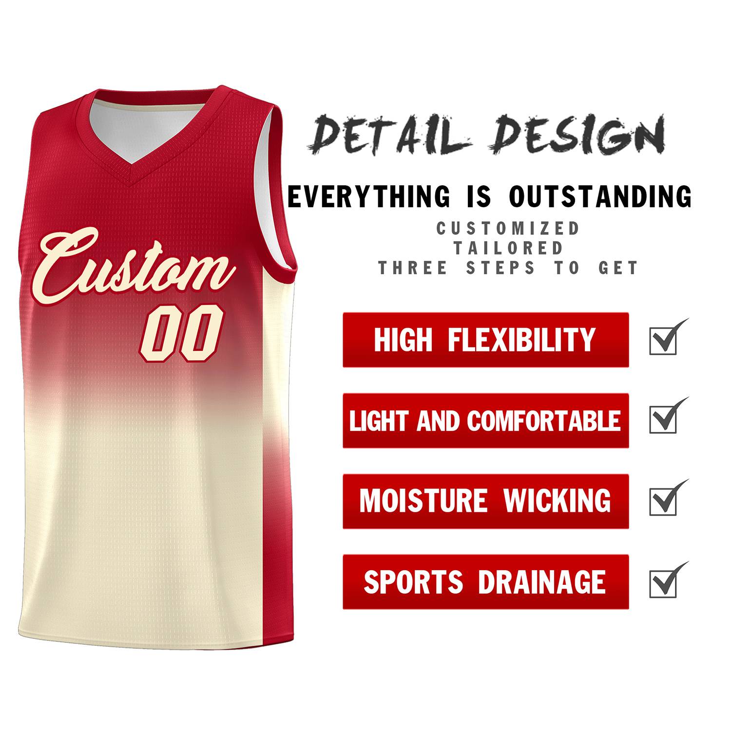 Custom Red Cream Gradient Fashion Sets Sports Uniform Basketball Jersey