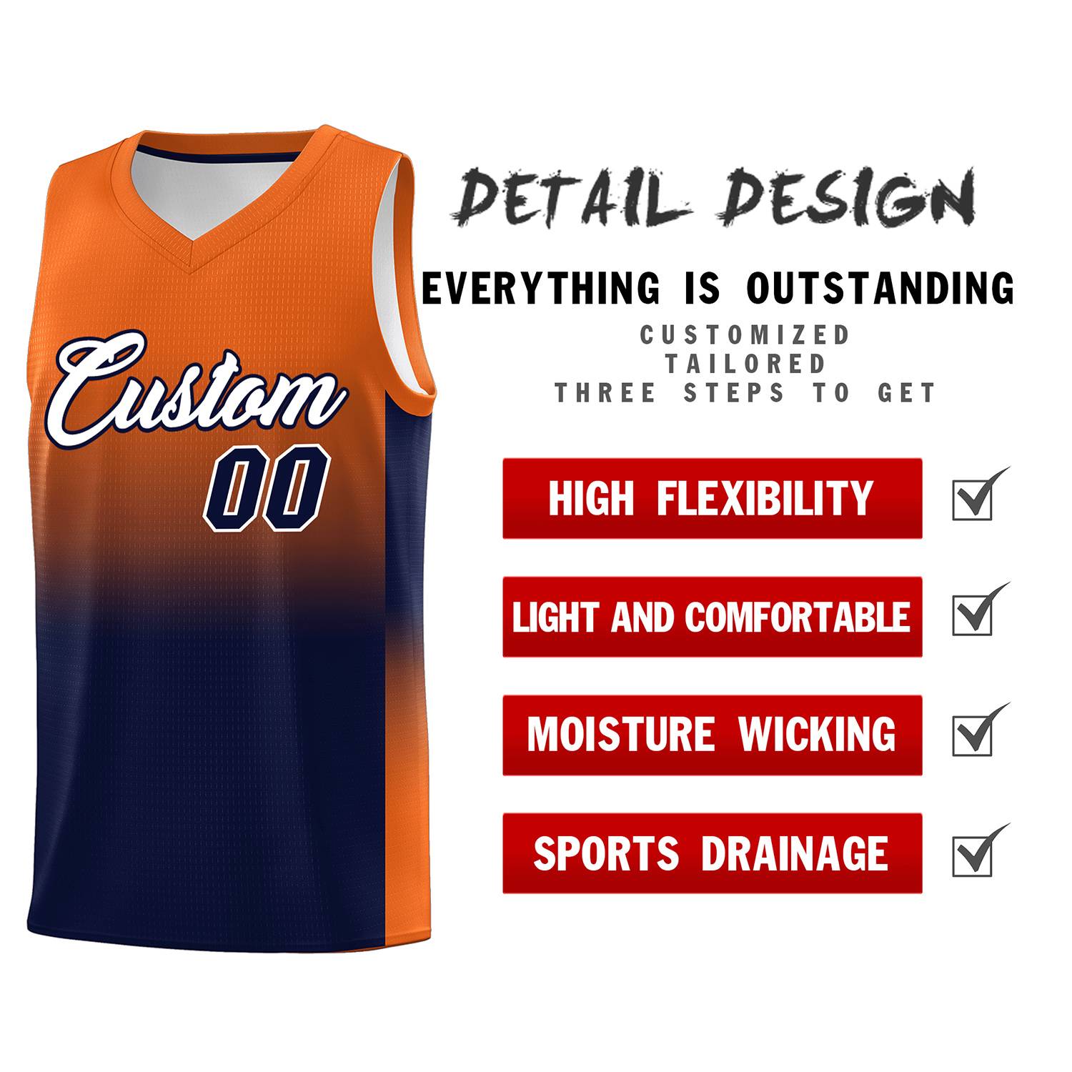 Custom Orange Navy Gradient Fashion Sets Sports Uniform Basketball Jersey