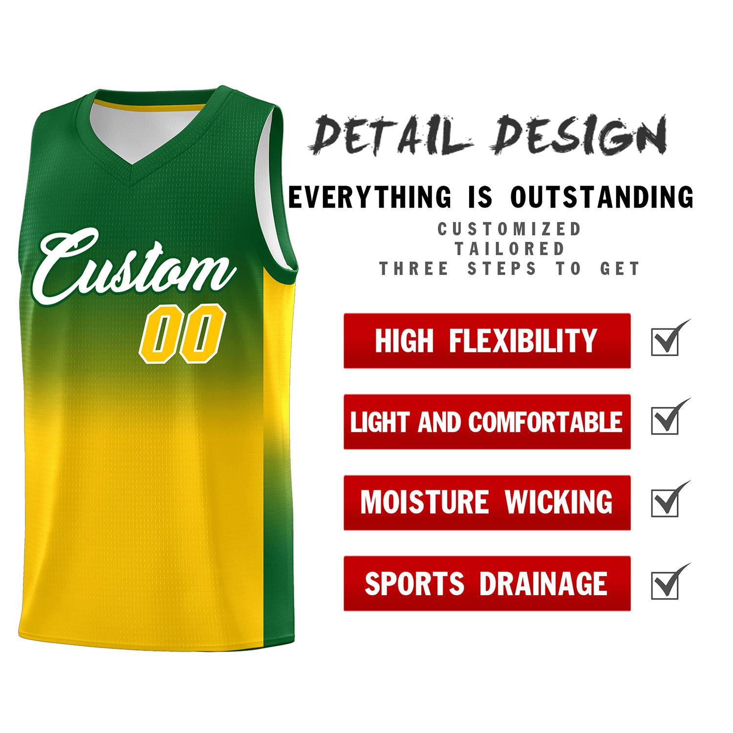 Custom Kelly Green Gold Gradient Fashion Sets Sports Uniform Basketball Jersey