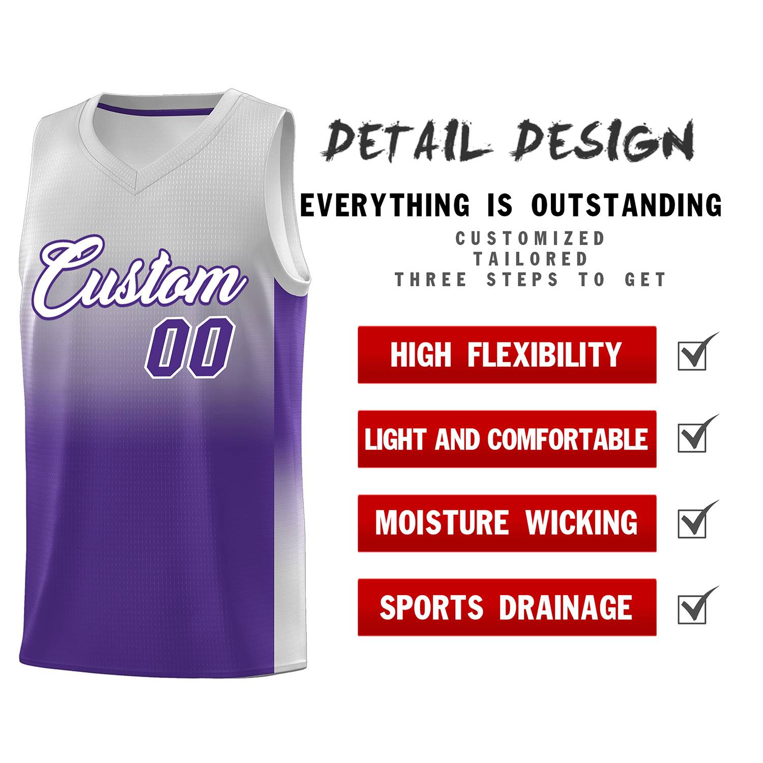 Custom Gray Purple Gradient Fashion Sets Sports Uniform Basketball Jersey