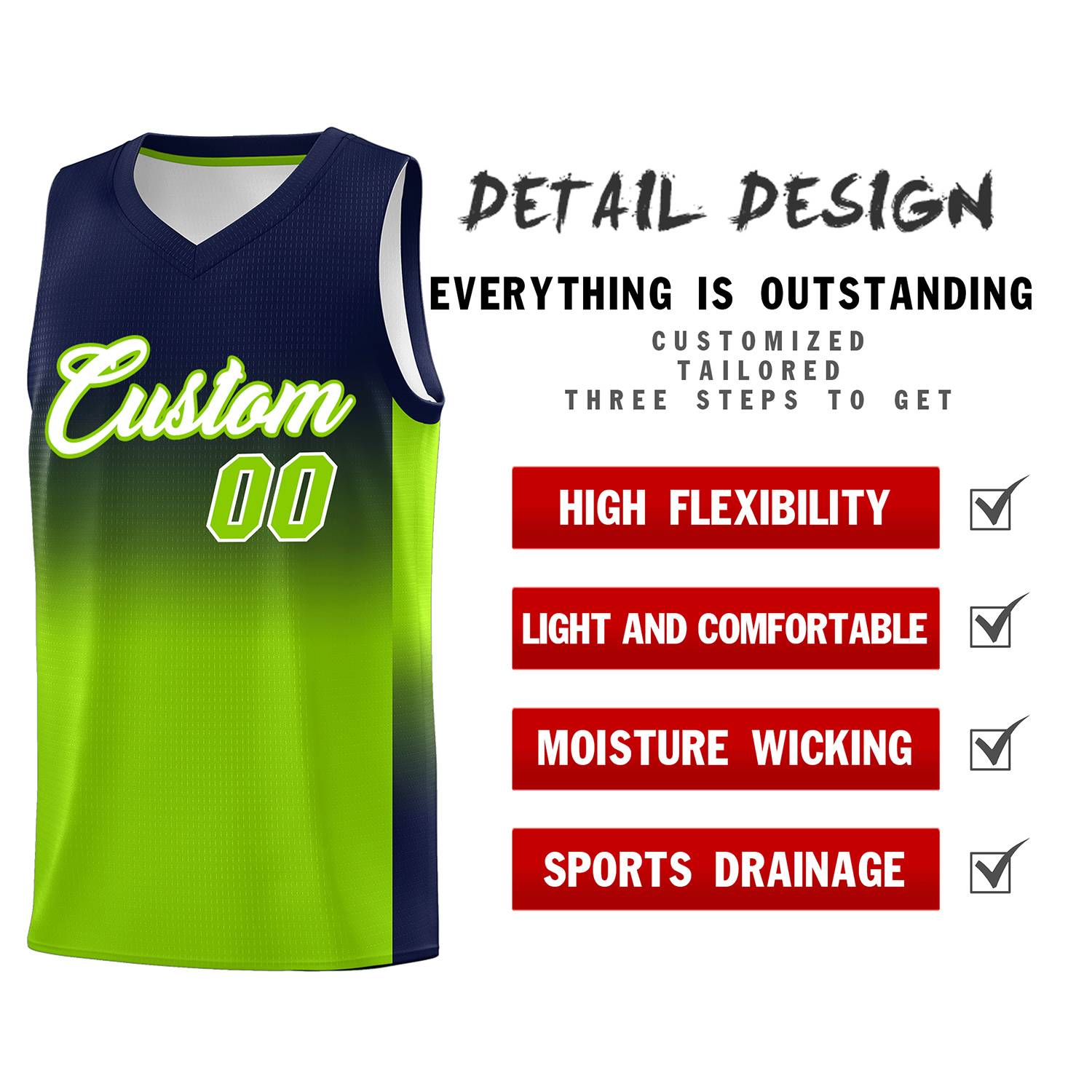 Custom Navy Neon Green Gradient Fashion Sets Sports Uniform Basketball Jersey