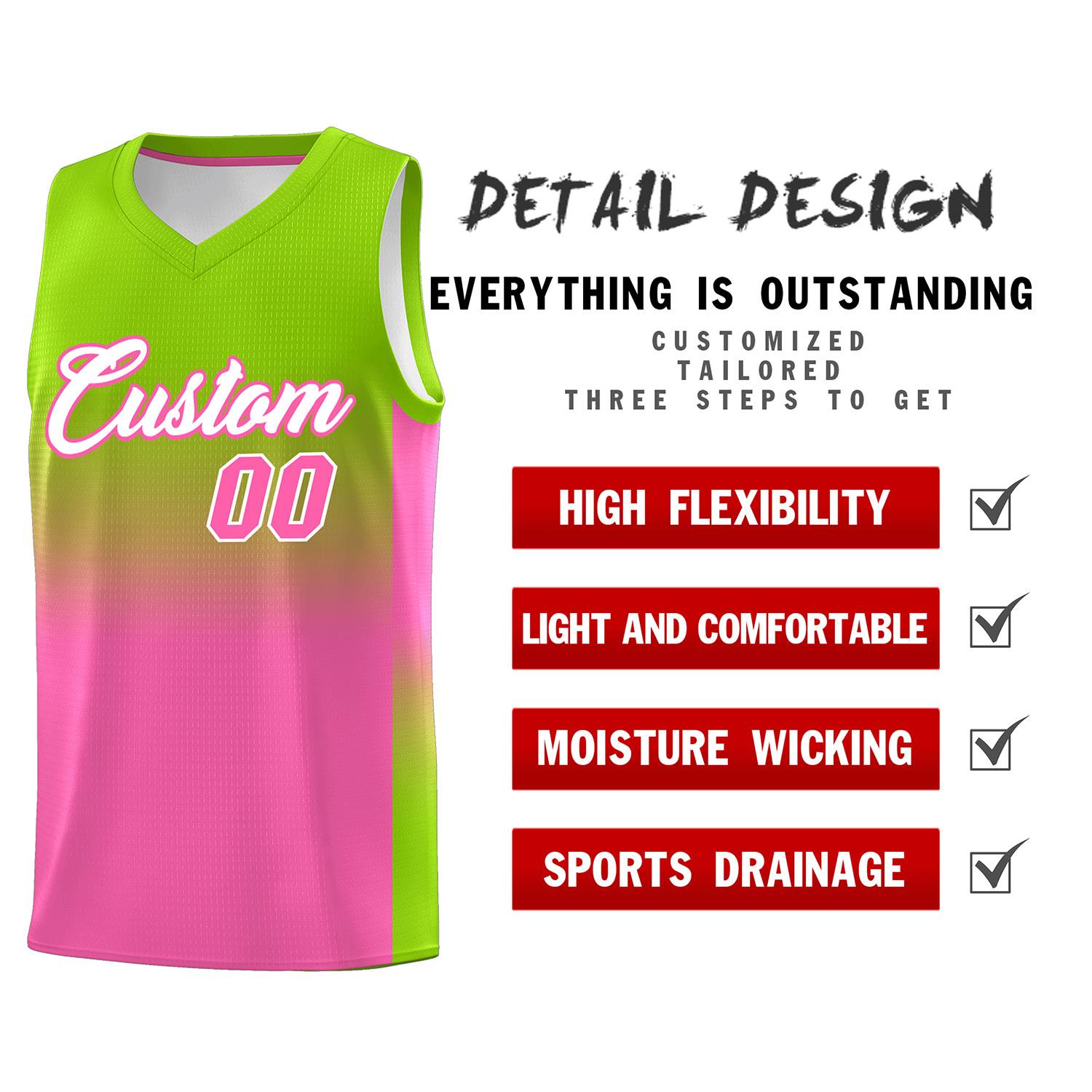 Custom Neon Green Pink Gradient Fashion Sets Sports Uniform Basketball Jersey