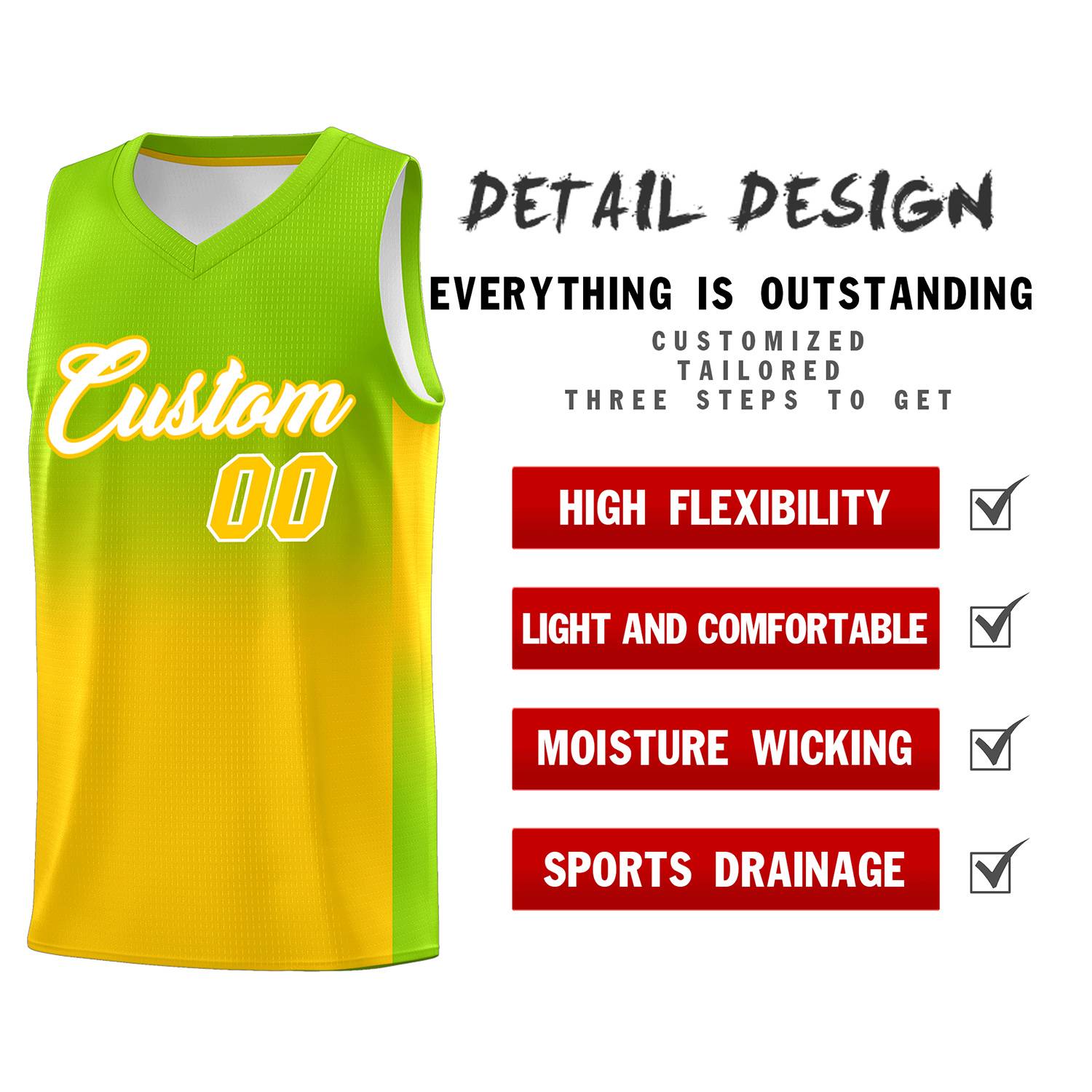 Custom Neon Green Gold Gradient Fashion Sets Sports Uniform Basketball Jersey