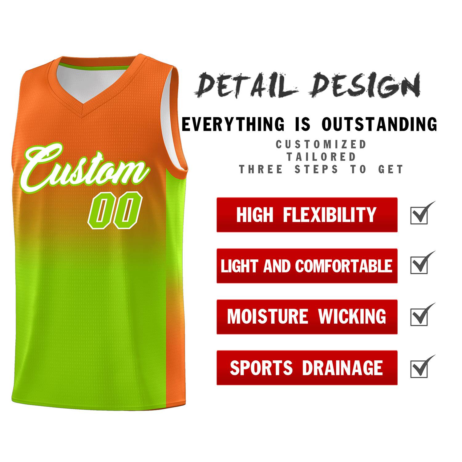 Custom Orange Neon Green Gradient Fashion Sets Sports Uniform Basketball Jersey