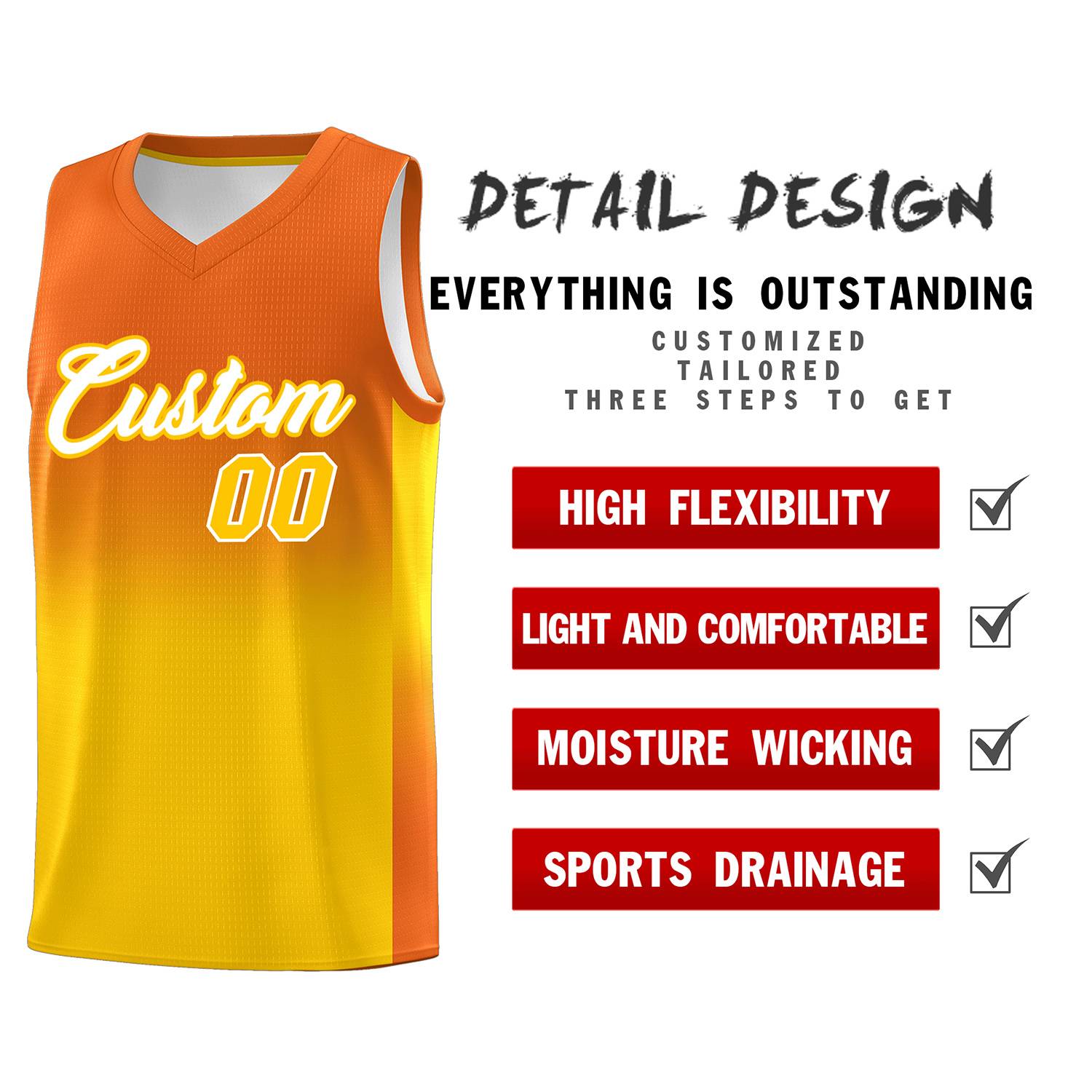 Custom Orange Gold Gradient Fashion Sets Sports Uniform Basketball Jersey