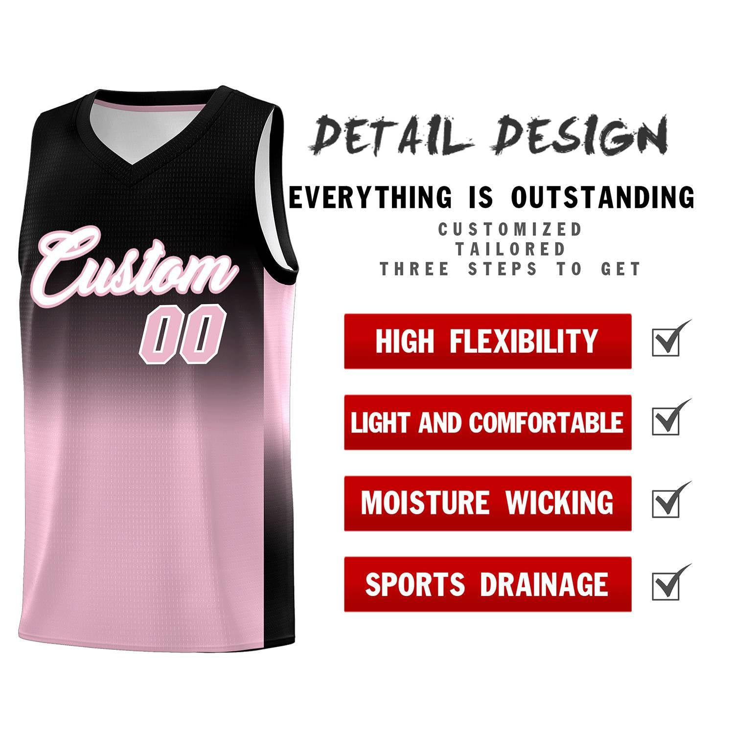 Custom Black Light Pink Gradient Fashion Sets Sports Uniform Basketball Jersey