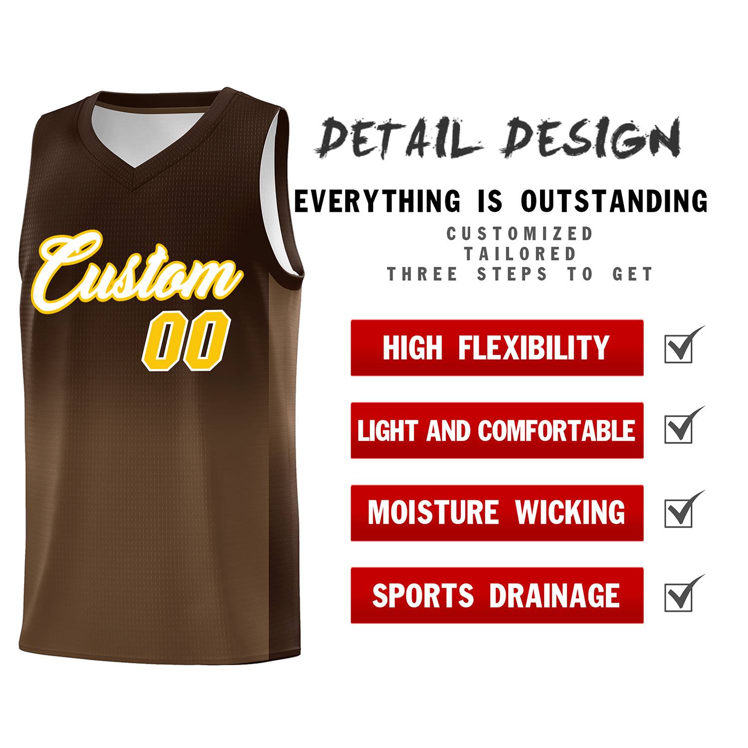 Custom Brown Light Brown Gradient Fashion Sets Sports Uniform Basketball Jersey