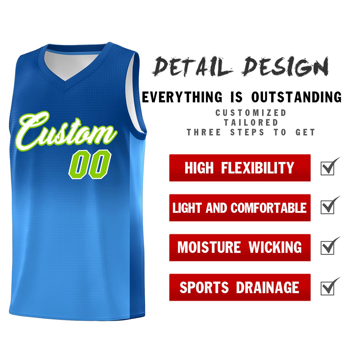 Custom Royal Powder Blue Gradient Fashion Sets Sports Uniform Basketball Jersey