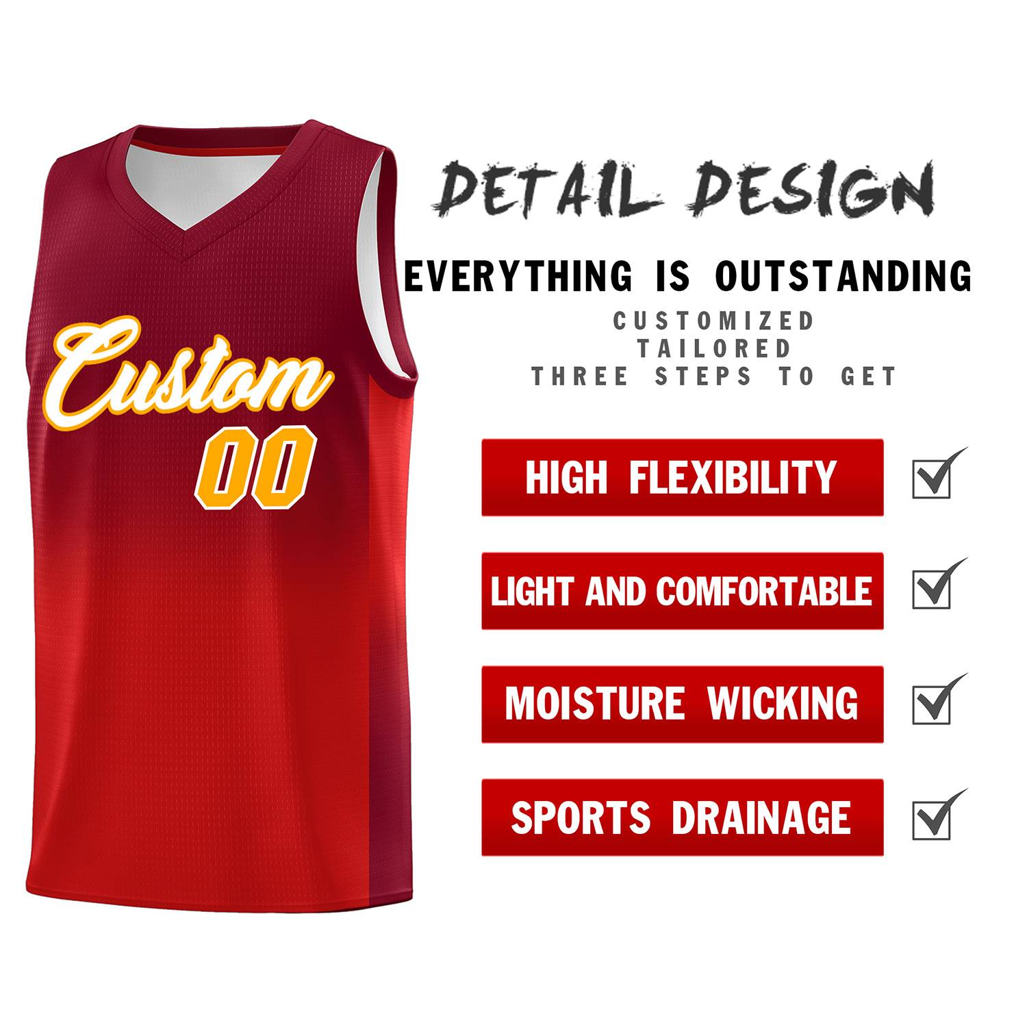 Custom Crimson Red Gradient Fashion Sets Sports Uniform Basketball Jersey