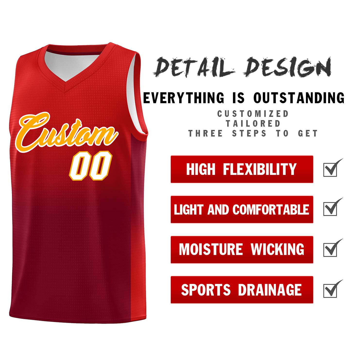 Custom Red Crimson Gradient Fashion Sets Sports Uniform Basketball Jersey