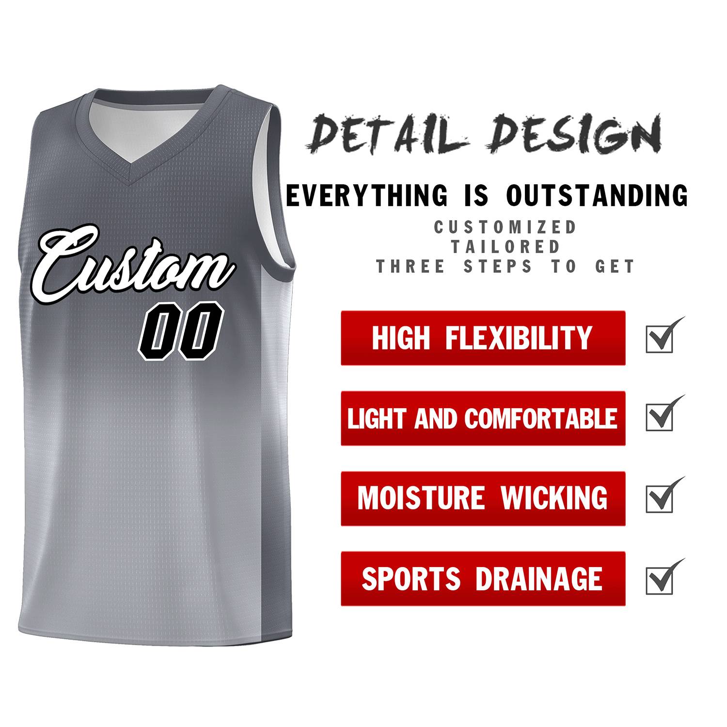 Custom Dark Gray Gray Gradient Fashion Sets Sports Uniform Basketball Jersey