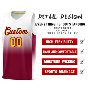 Custom White Crimson Gradient Fashion Sets Sports Uniform Basketball Jersey