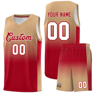 Custom Old Gold Red Gradient Fashion Sets Sports Uniform Basketball Jersey