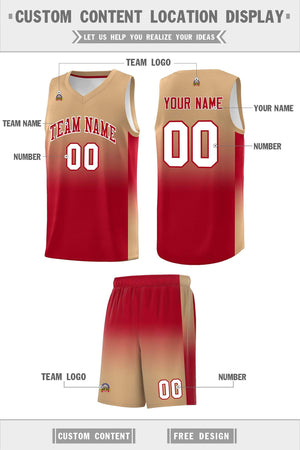 Custom Old Gold Red Gradient Fashion Sets Sports Uniform Basketball Jersey