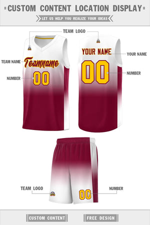 Custom White Crimson Gradient Fashion Sets Sports Uniform Basketball Jersey