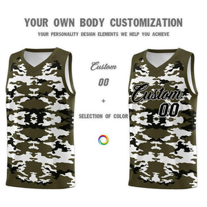 Custom Olive Black-White Personalized Camo Sets Sports Uniform Basketball Jersey