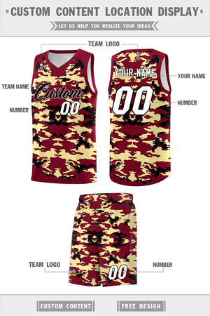 Custom Crimson Khaki-Black Personalized Camo Sets Sports Uniform Basketball Jersey