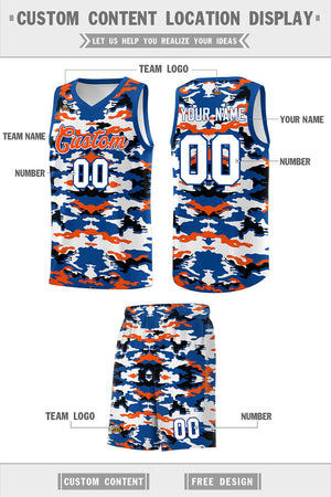 Custom Royal Orange-Black-White Personalized Camo Sets Sports Uniform Basketball Jersey