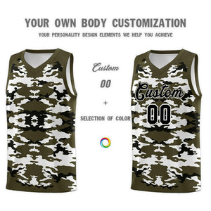 Custom Olive Black-White Personalized Camo Sets Sports Uniform Basketball Jersey