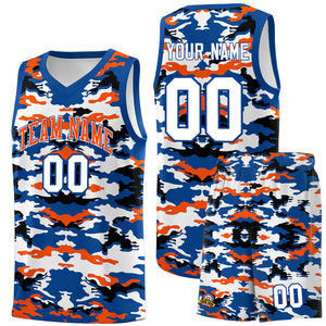 Custom Royal Orange-Black-White Personalized Camo Sets Sports Uniform Basketball Jersey