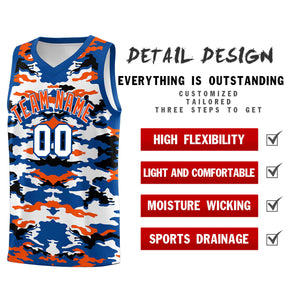 Custom Royal Orange-Black-White Personalized Camo Sets Sports Uniform Basketball Jersey