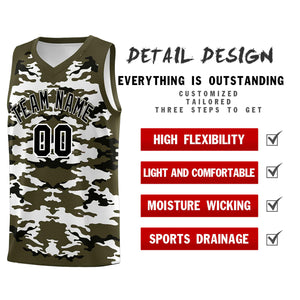 Custom Olive Black-White Personalized Camo Sets Sports Uniform Basketball Jersey