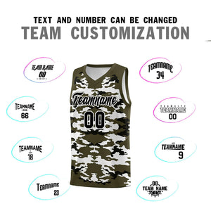 Custom Olive Black-White Personalized Camo Sets Sports Uniform Basketball Jersey