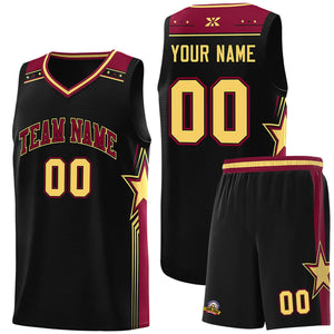 Custom Black Crimson Star Graffiti Pattern Sports Uniform Basketball Jersey