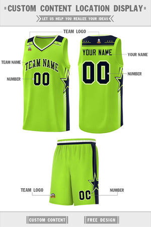 Custom Neon Green Navy Star Graffiti Pattern Sports Uniform Basketball Jersey