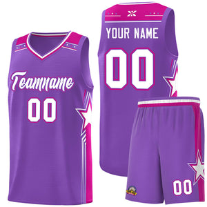 Custom Purple White Star Graffiti Pattern Sports Uniform Basketball Jersey