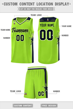 Custom Neon Green Navy Star Graffiti Pattern Sports Uniform Basketball Jersey