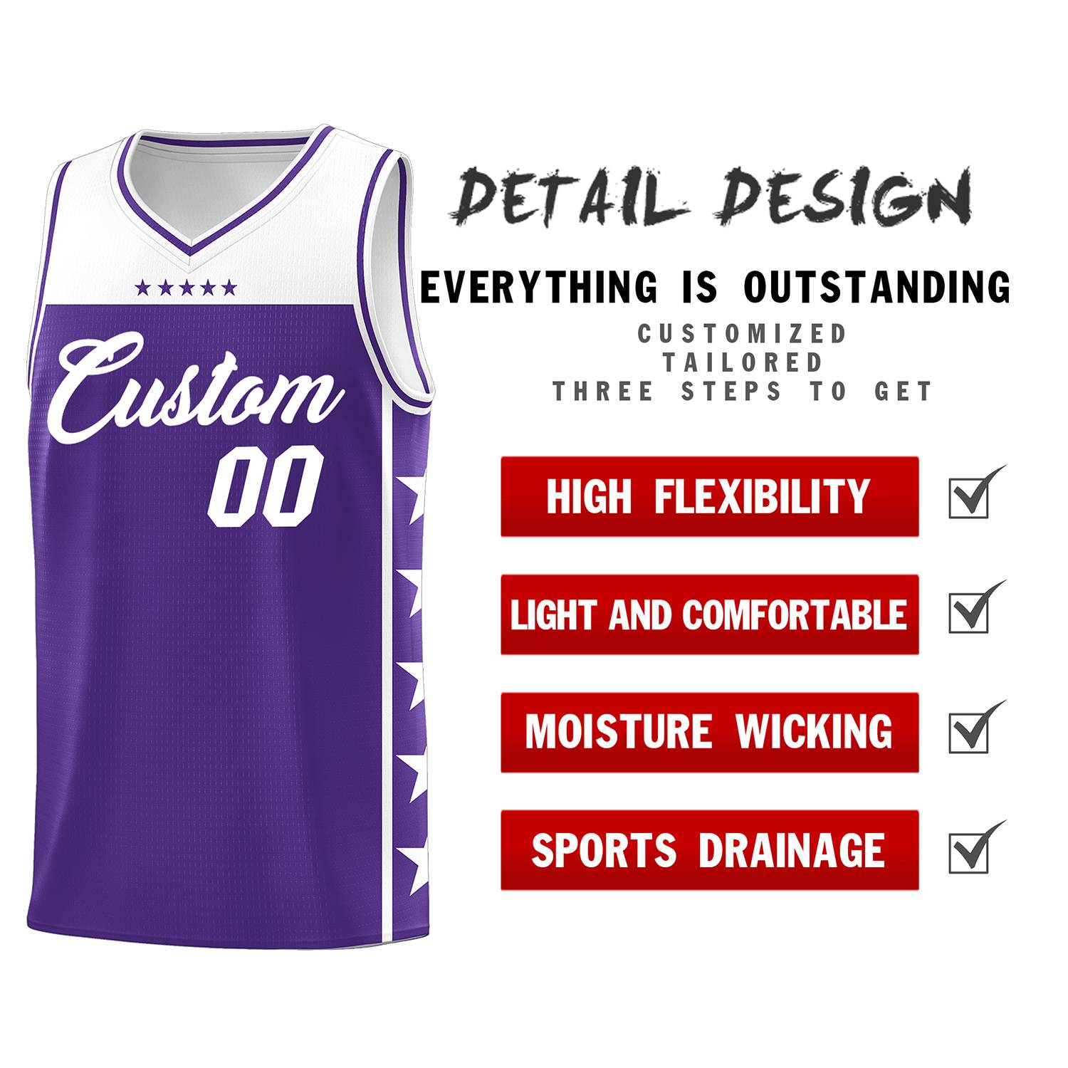 Custom Purple White Color Block Sets Sports Uniform Basketball Jersey