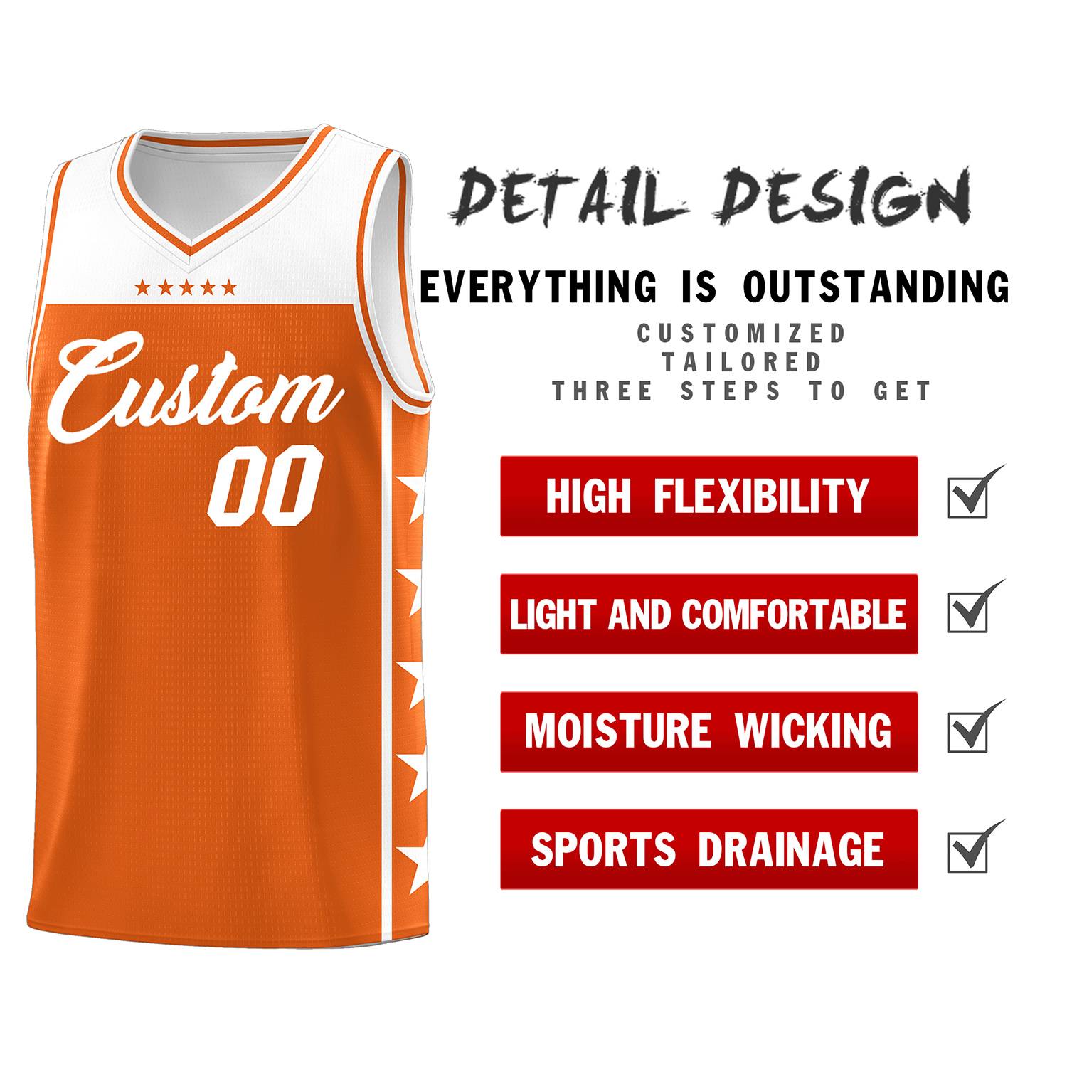 Custom Orange White Color Block Sets Sports Uniform Basketball Jersey