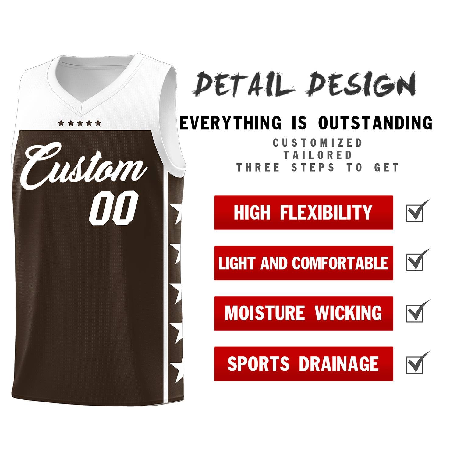 Custom Brown White Color Block Sets Sports Uniform Basketball Jersey