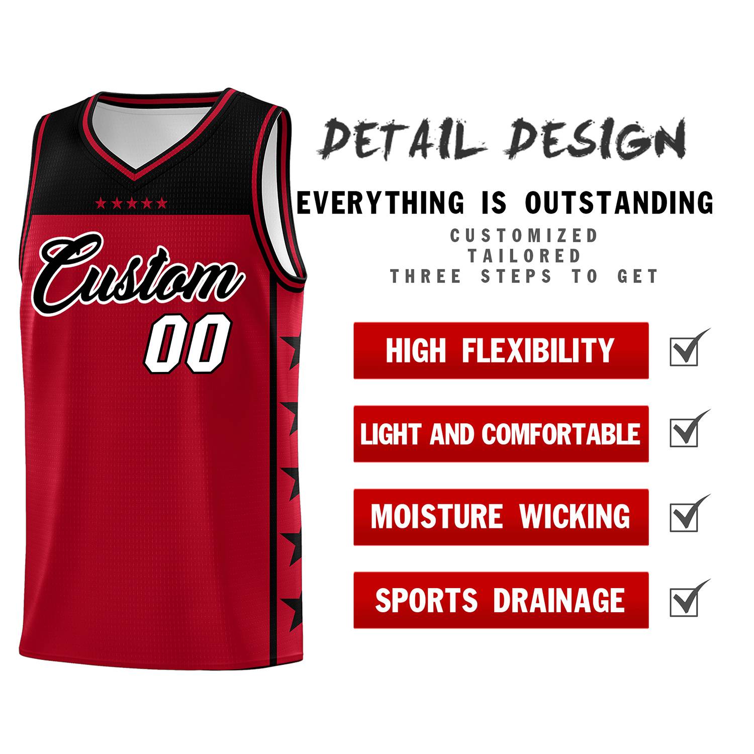 Custom Red Black Color Block Sets Sports Uniform Basketball Jersey