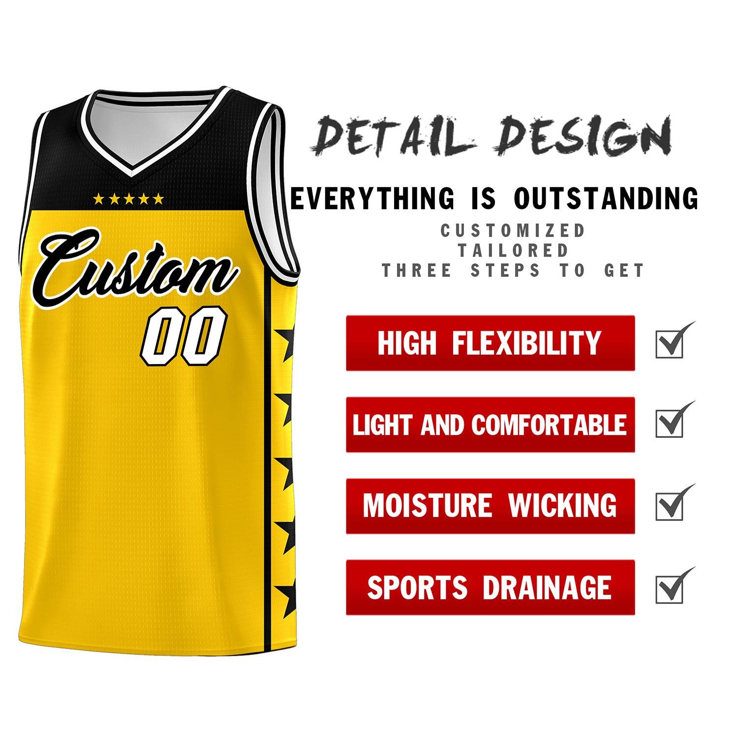 Custom Gold Black Color Block Sets Sports Uniform Basketball Jersey