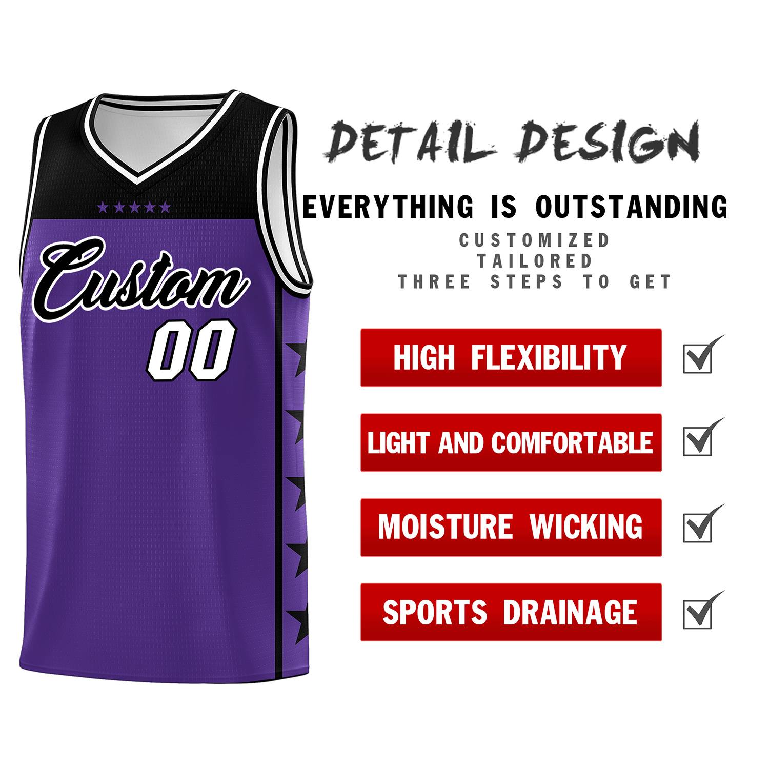 Custom Purple Black Color Block Sets Sports Uniform Basketball Jersey