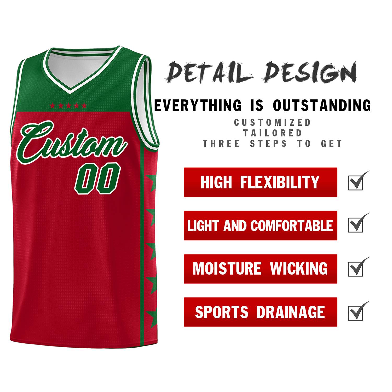 Custom Red Kelly Green Color Block Sets Sports Uniform Basketball Jersey