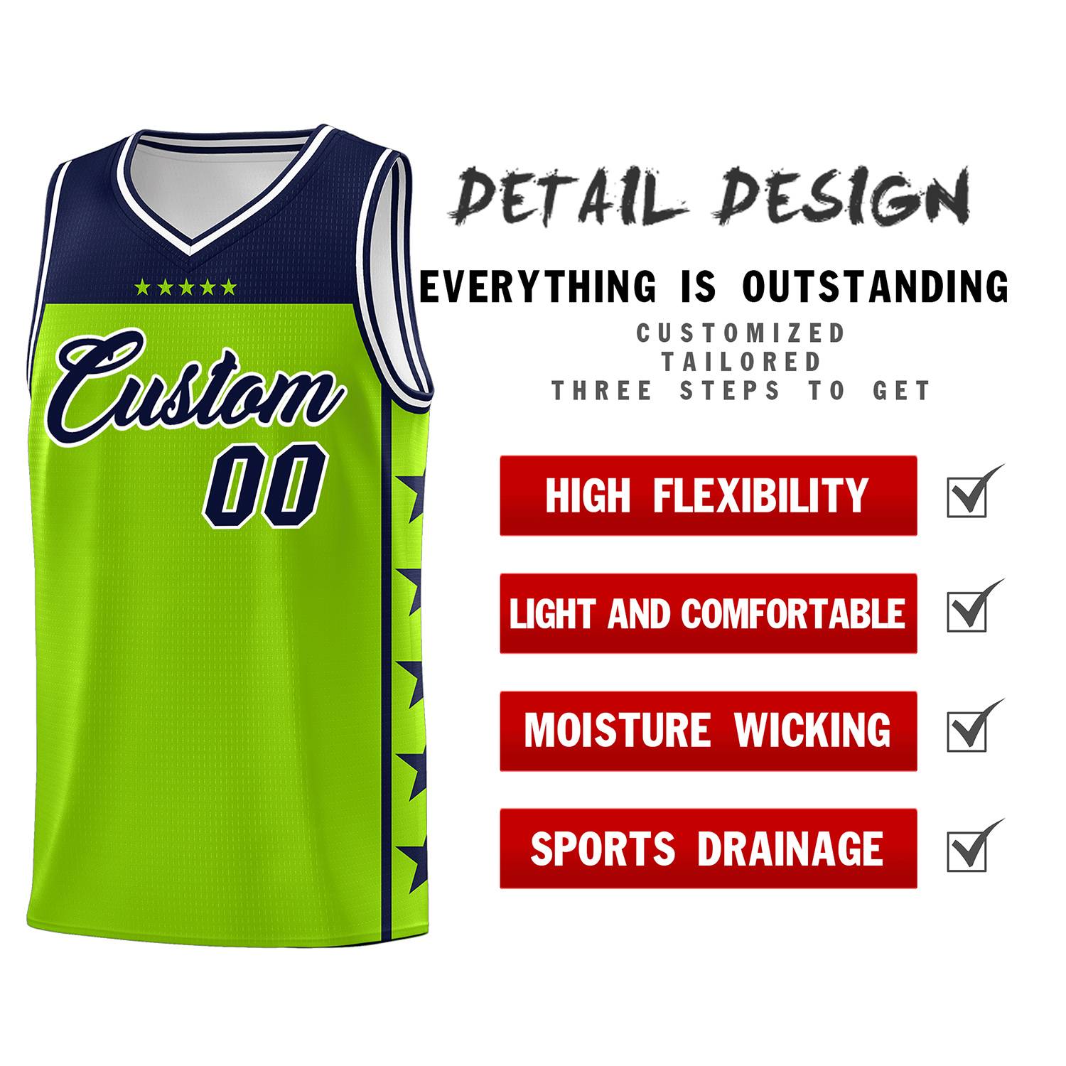 Custom Neon Green Navy Color Block Sets Sports Uniform Basketball Jersey