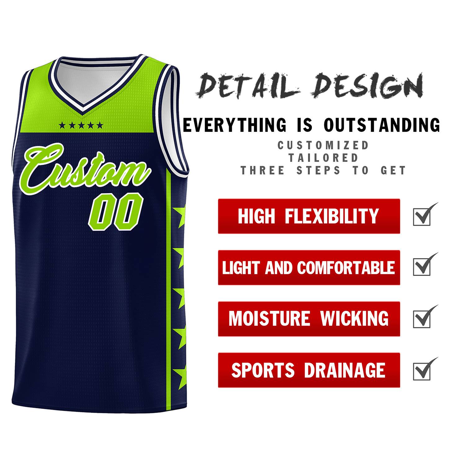 Custom Navy Neon Green Color Block Sets Sports Uniform Basketball Jersey