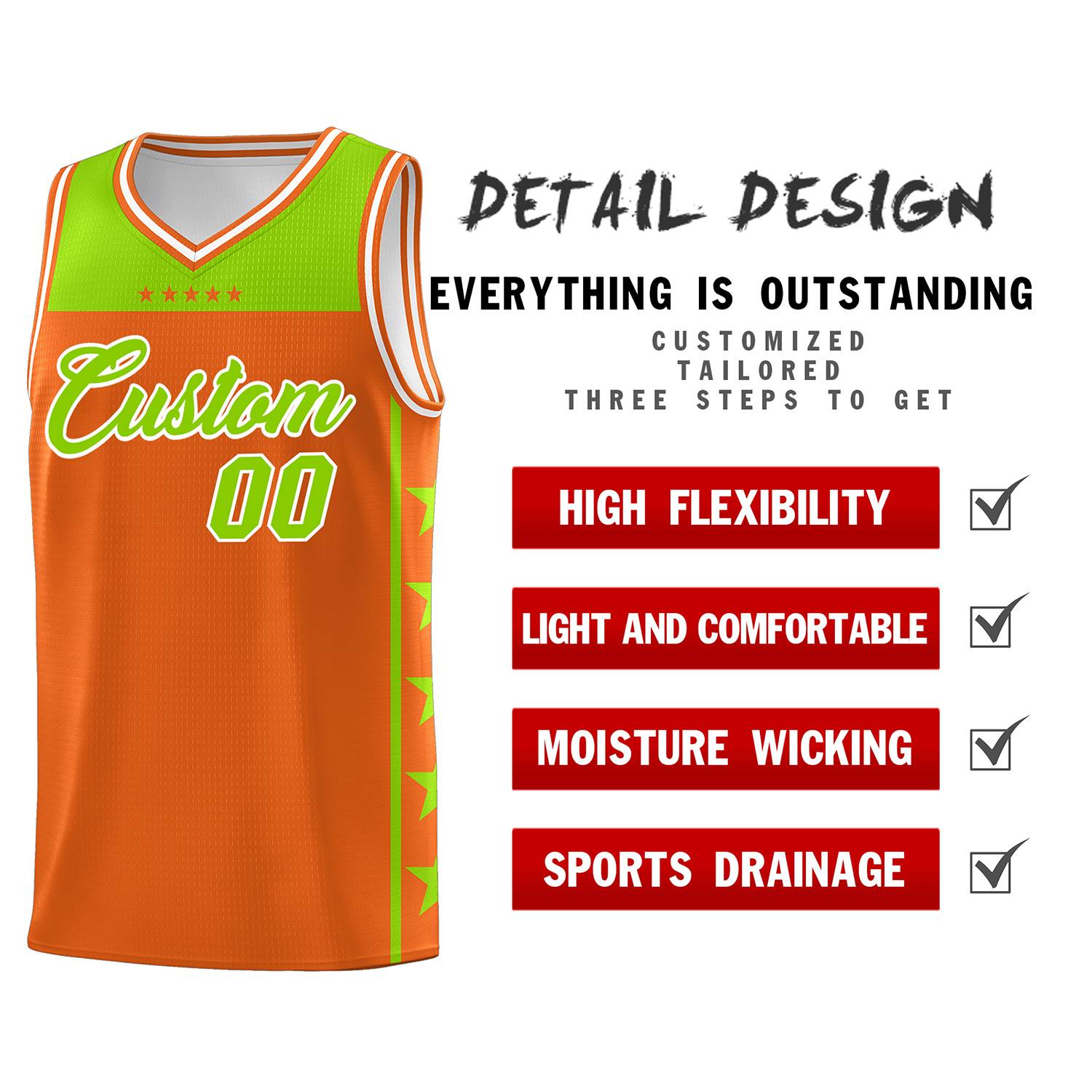 Custom Orange Neon Green Color Block Sets Sports Uniform Basketball Jersey