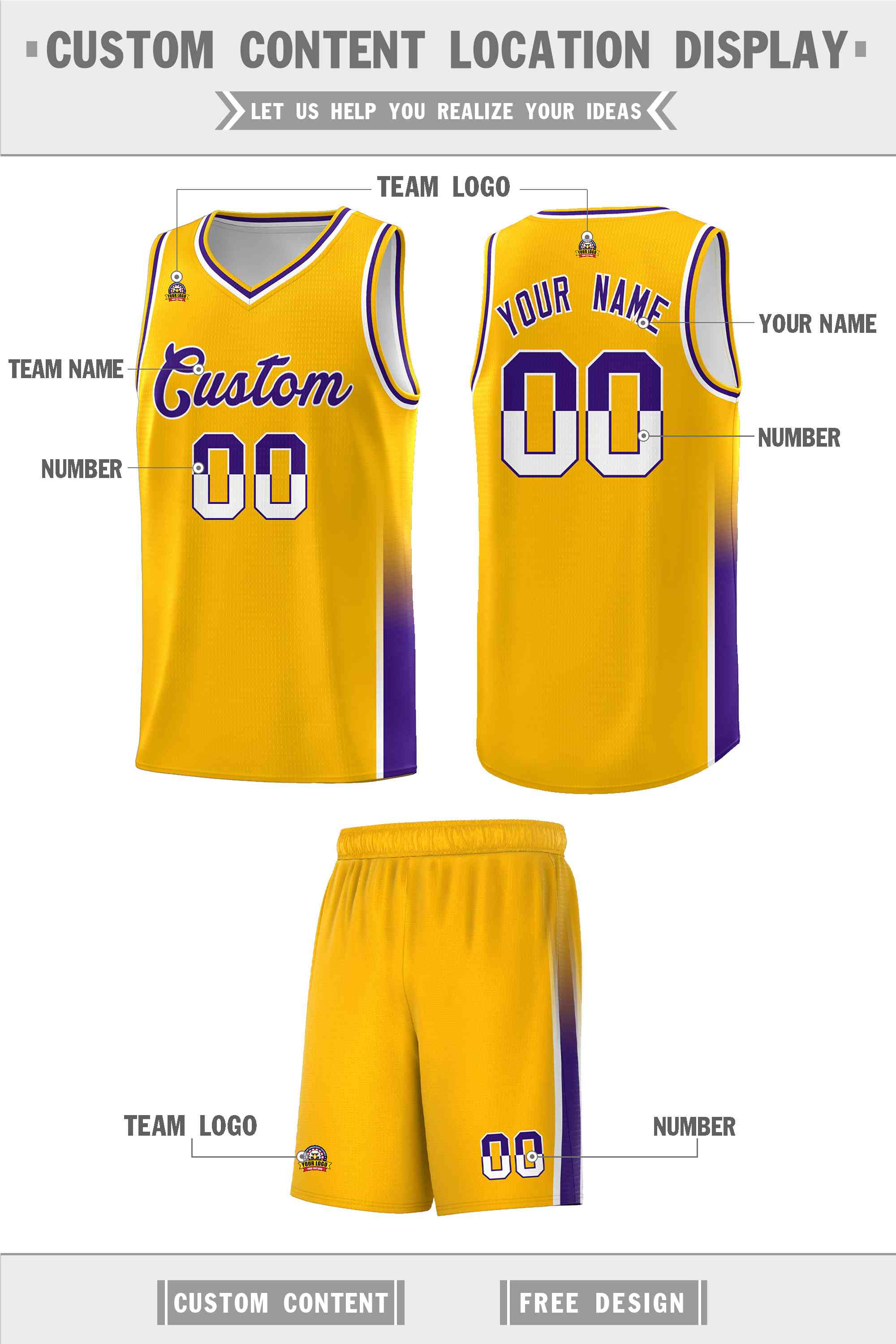 Custom Yellow White-Purple Personalized Two Tone Font Sports Uniform Basketball Jersey
