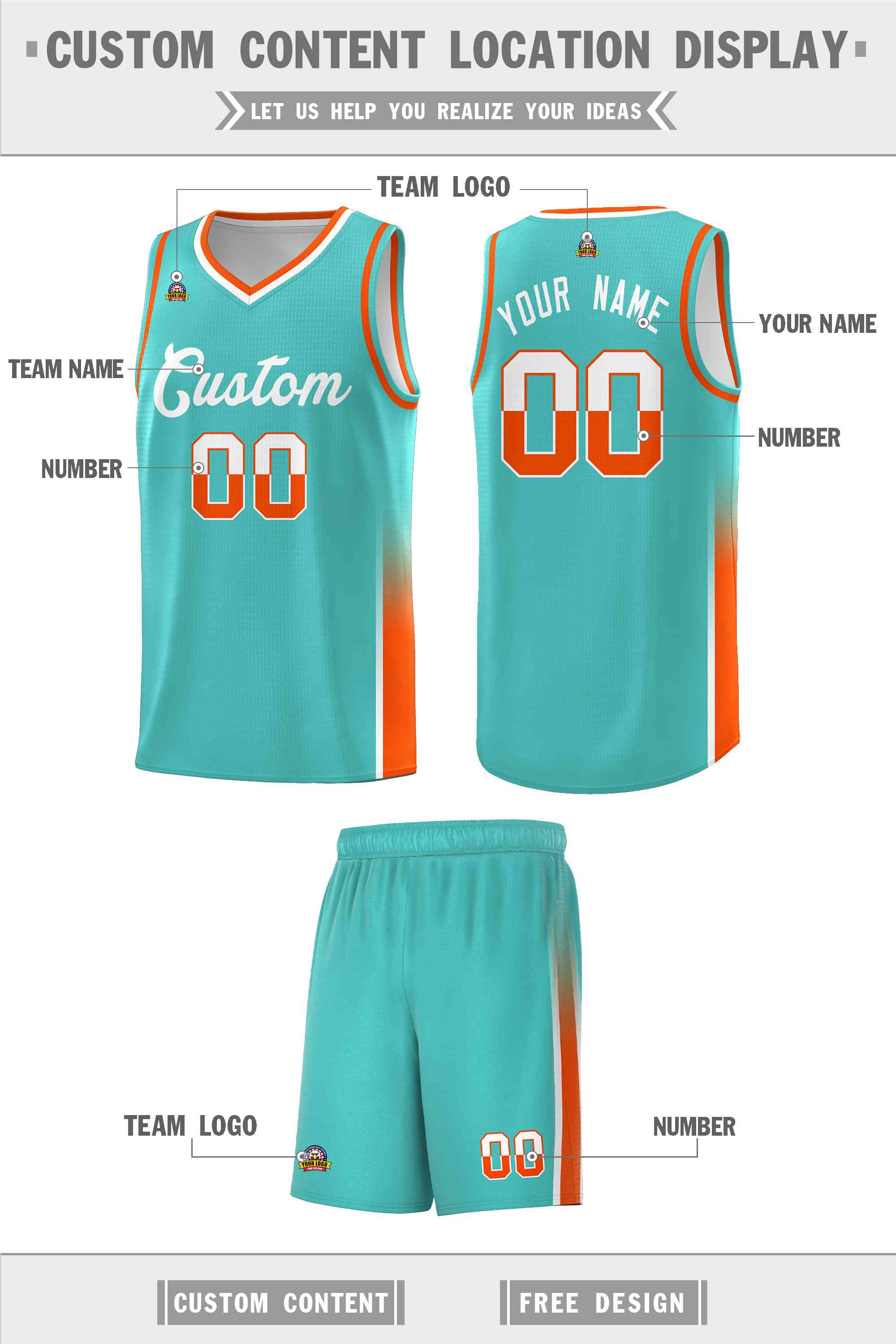 Custom Aqua White-Orange Personalized Two Tone Font Sports Uniform Basketball Jersey