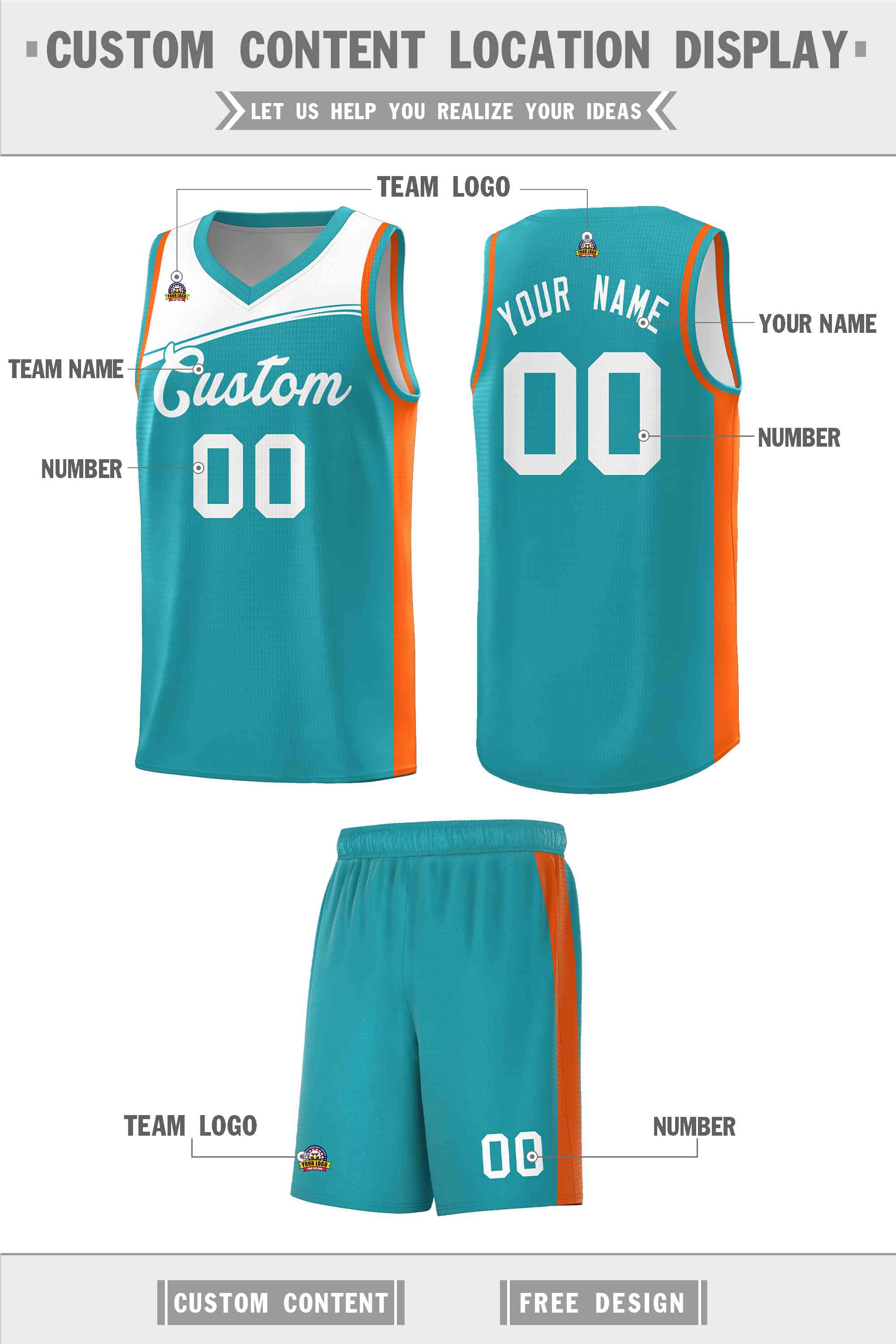 Custom Aqua White Color Block Sports Uniform Basketball Jersey