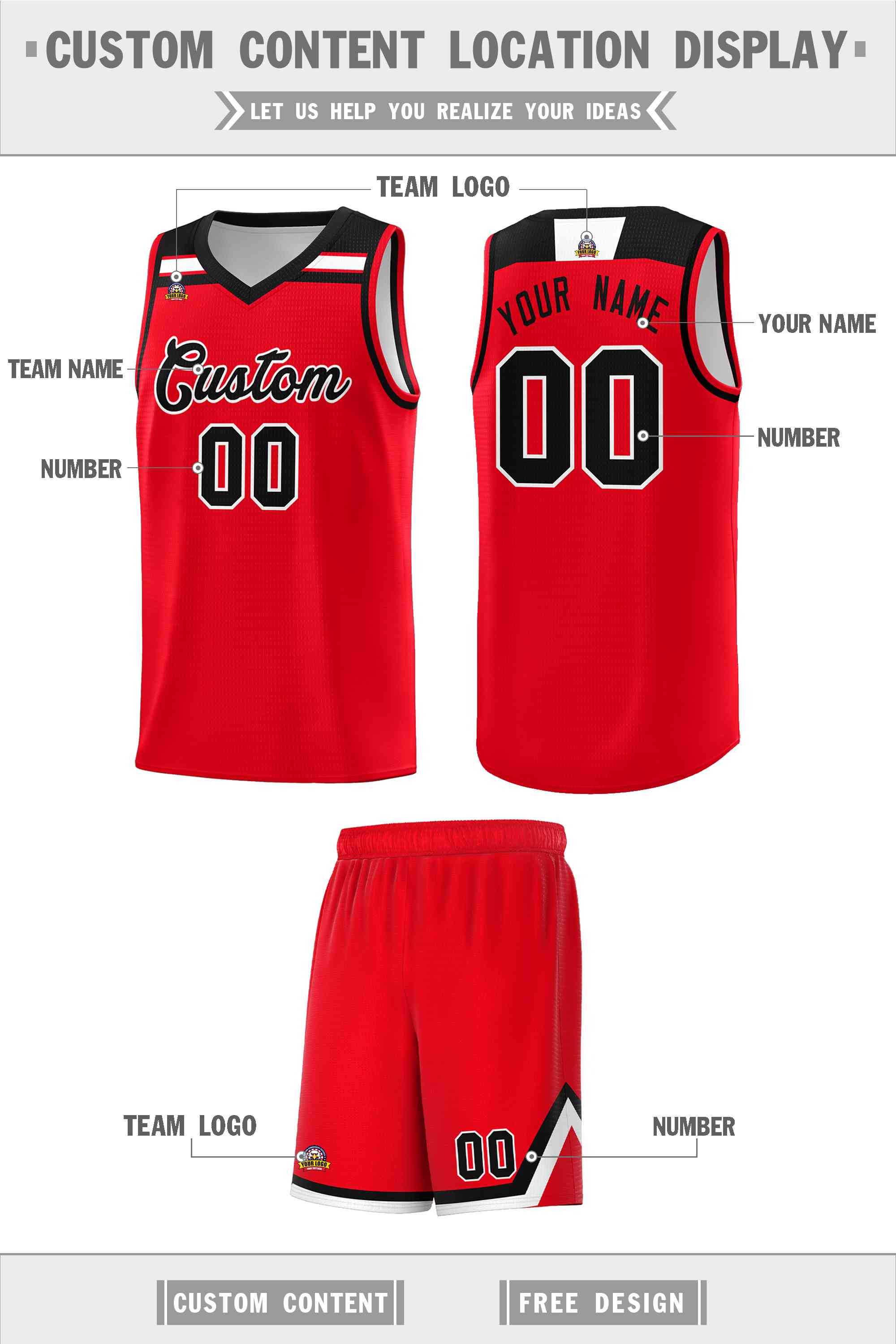 Custom Red Black-White Classic Sports Uniform Basketball Jersey