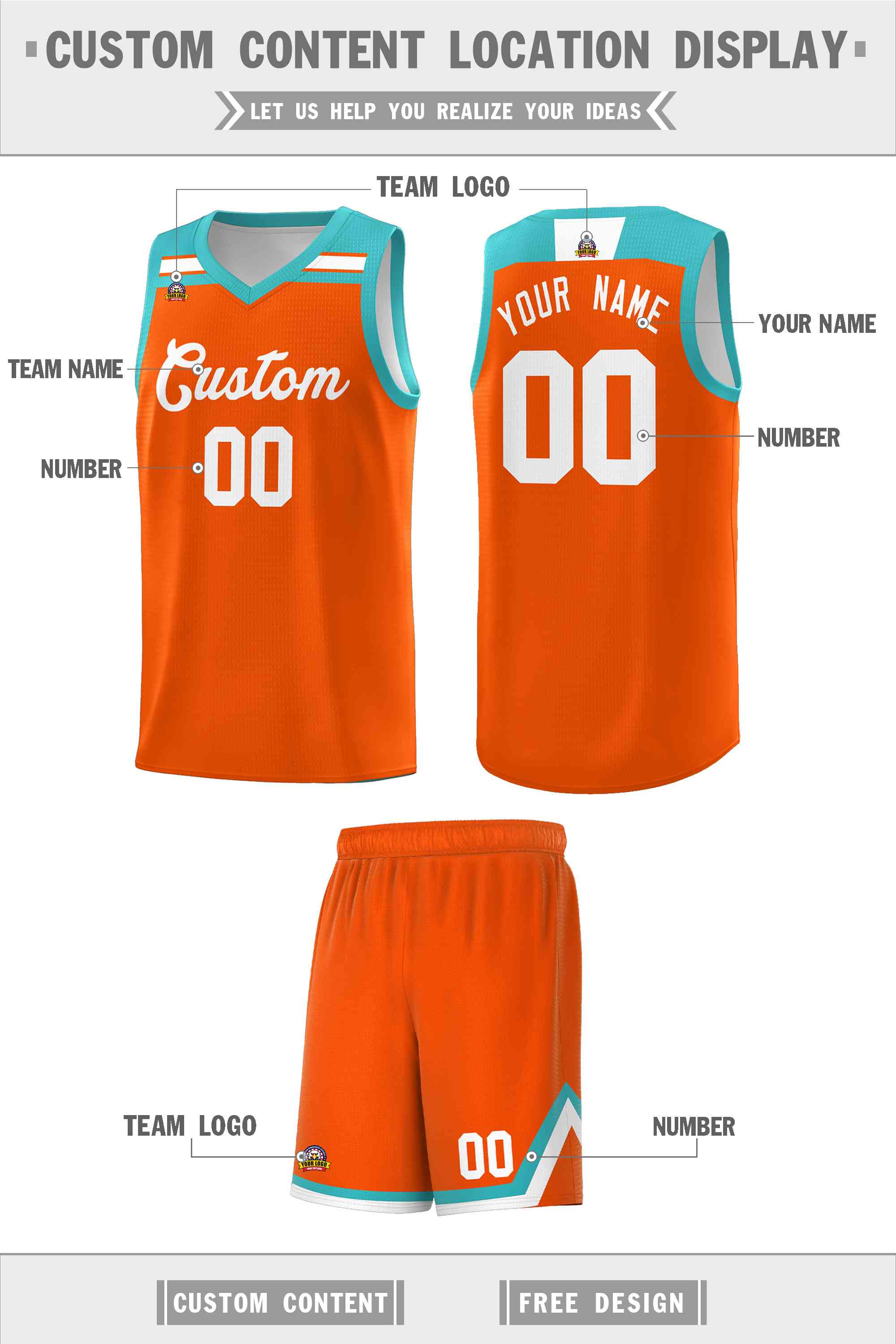 Custom Orange White-Aqua Classic Sports Uniform Basketball Jersey