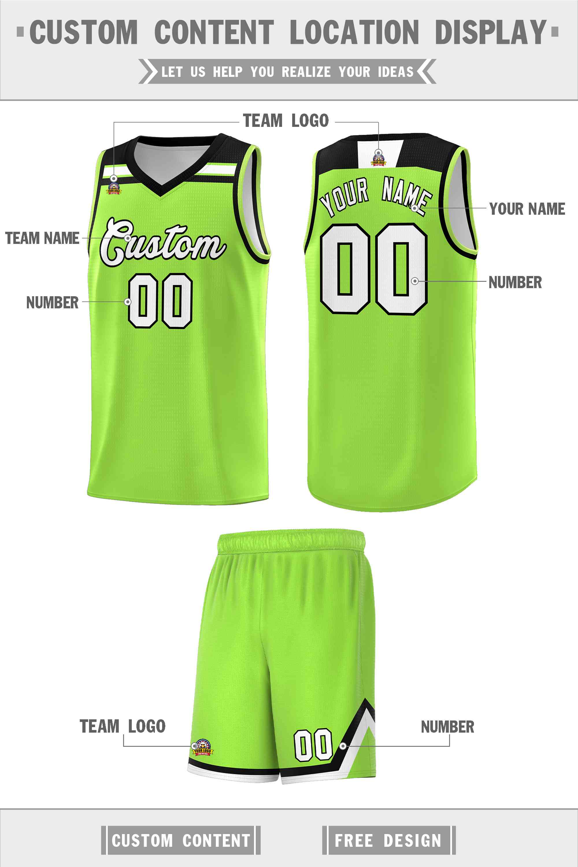 Custom Neon Green White-Black Classic Sports Uniform Basketball Jersey