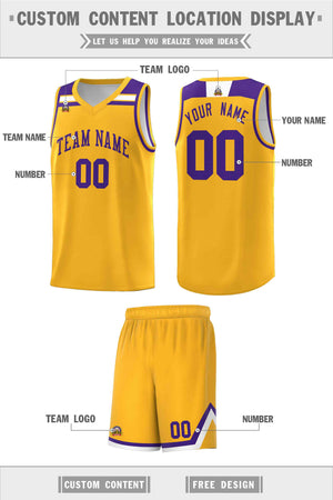 Custom Gold Purple-White Classic Sports Uniform Basketball Jersey