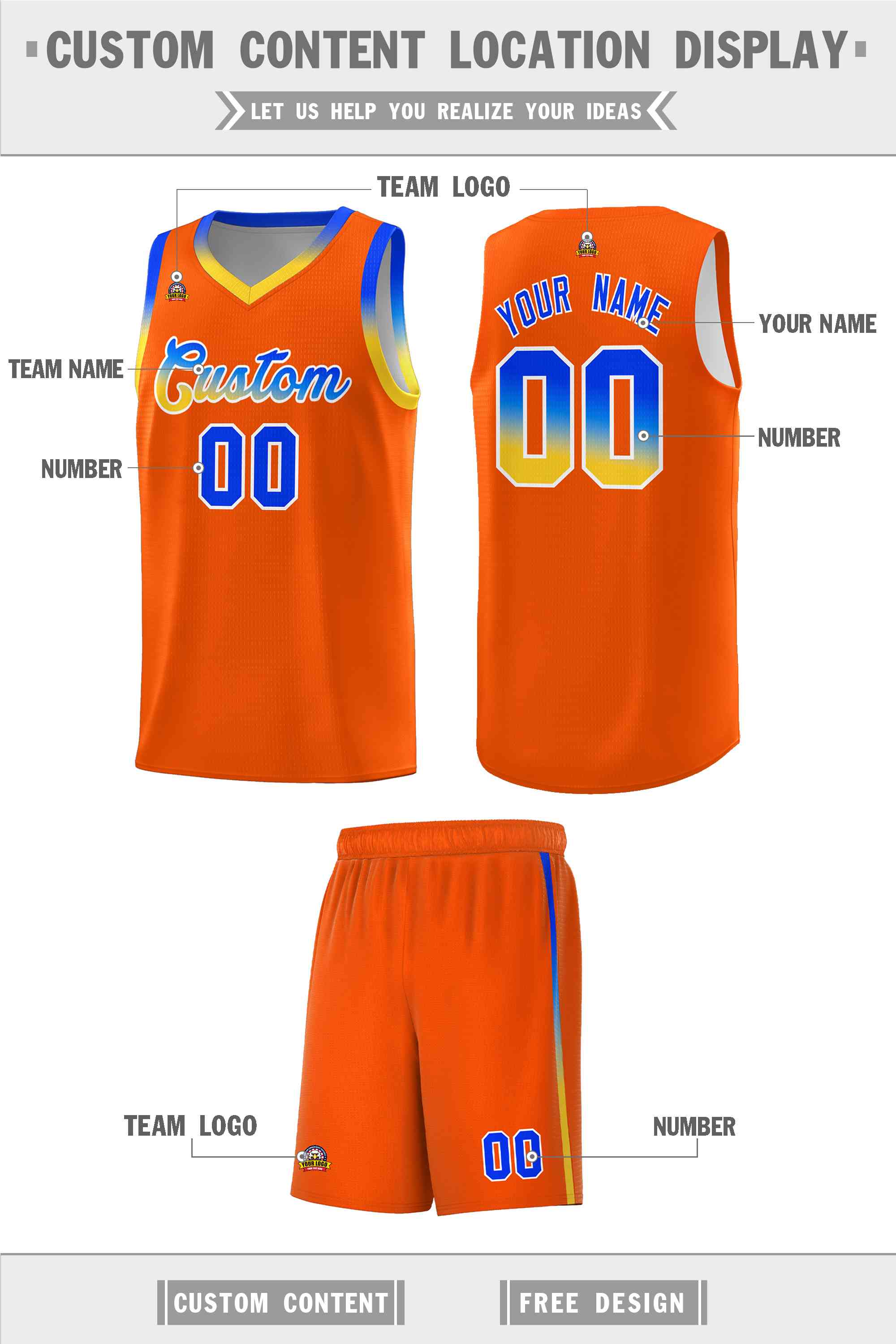 Custom Orange Personalized Gradient Font Sports Uniform Basketball Jersey